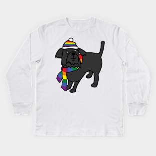 Cute Dog and Rainbow Pride Flag Hat and Scarf Kids Long Sleeve T-Shirt